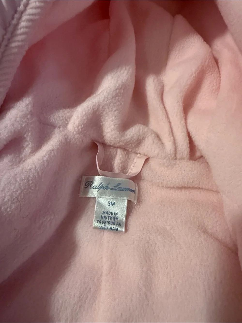 Ralph Lauren Quilted Hooded Footed baby One-Piece bunting in Light Pink 3m